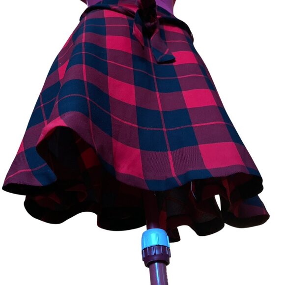 ICÔNE - RED Elegant Midi Checkered Skirt with Flared Hem and Pockets - XL - Picture 4 of 8